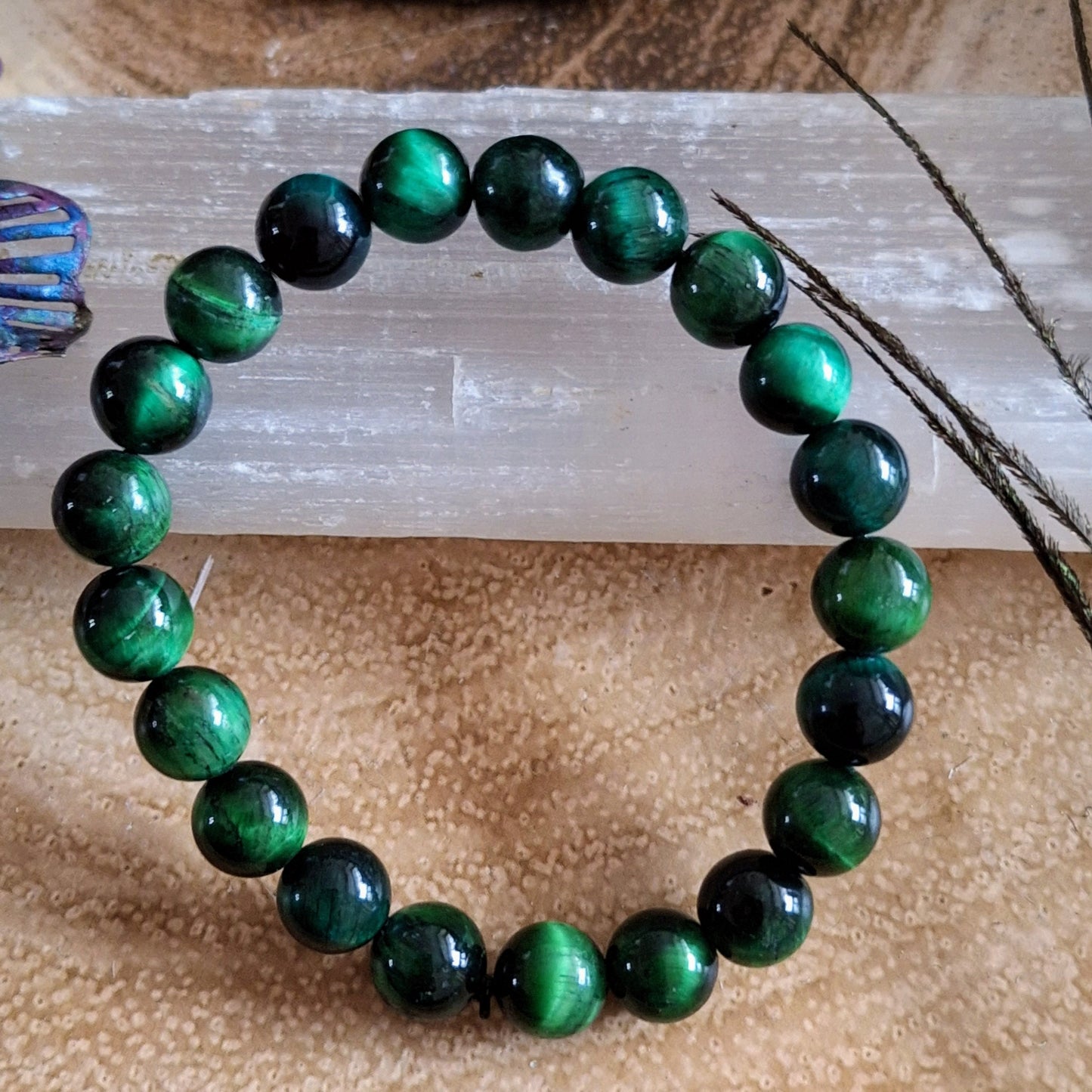 Green Tigers eye bracelet for him crystal healing jewellery gift for women