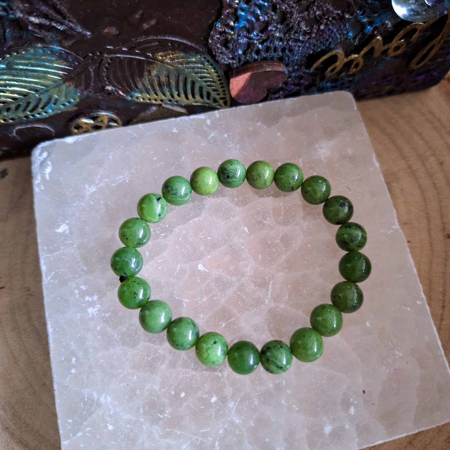 Jade bracelet crystal healing natural stone stacking stretchy jewellery for men gift for women witchy jewelry