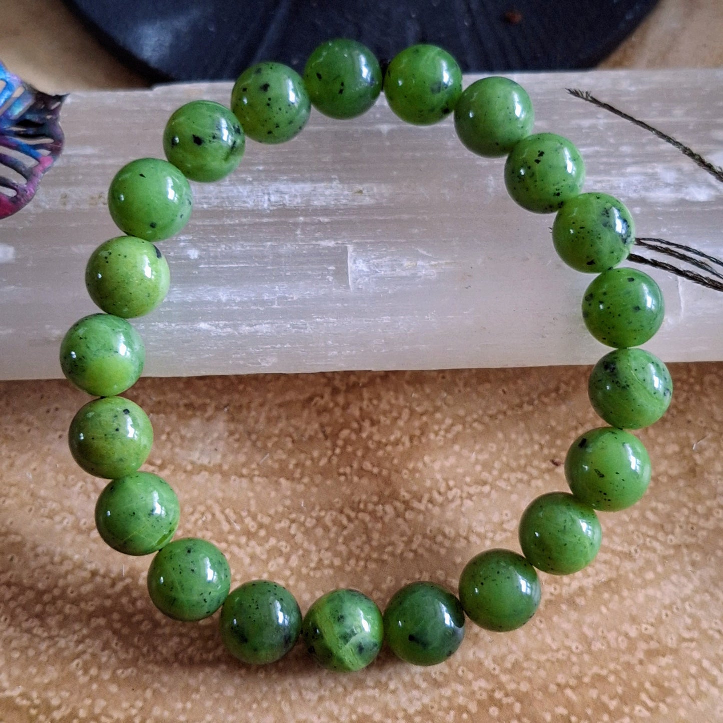 Jade bracelet crystal healing natural stone stacking stretchy jewellery for men gift for women witchy jewelry