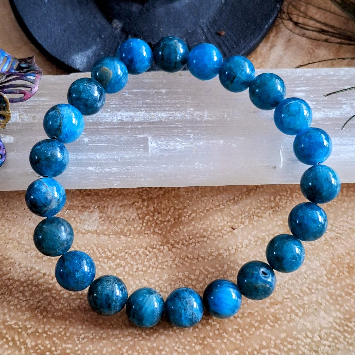 Apatite bracelet natural Stone crystal healing throat chakra gift for him or her jewellery for women