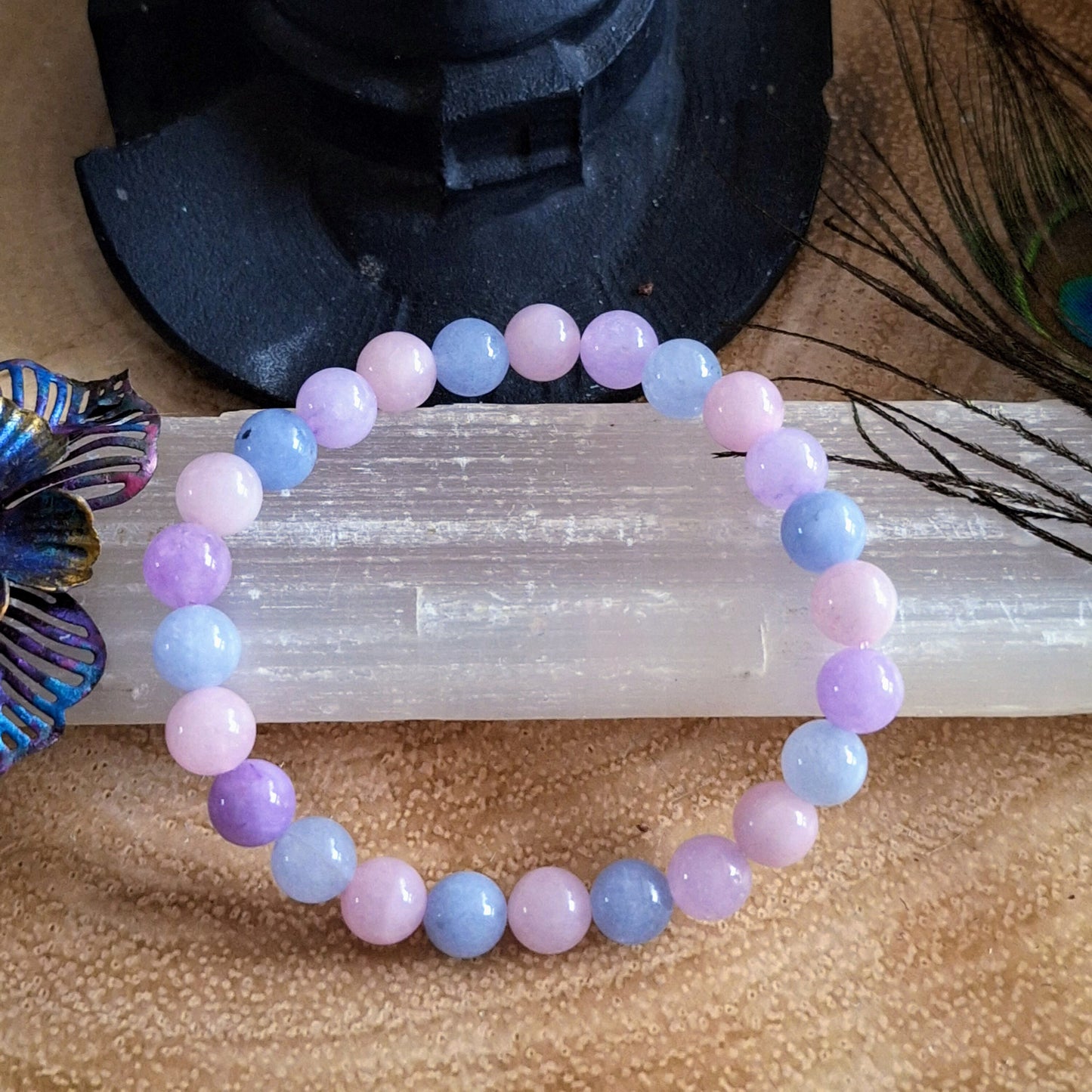 Rose Quartz aquamarine and lavender amethyst Bracelet crystal healing natural stone heart stretch stacking women's jewellery