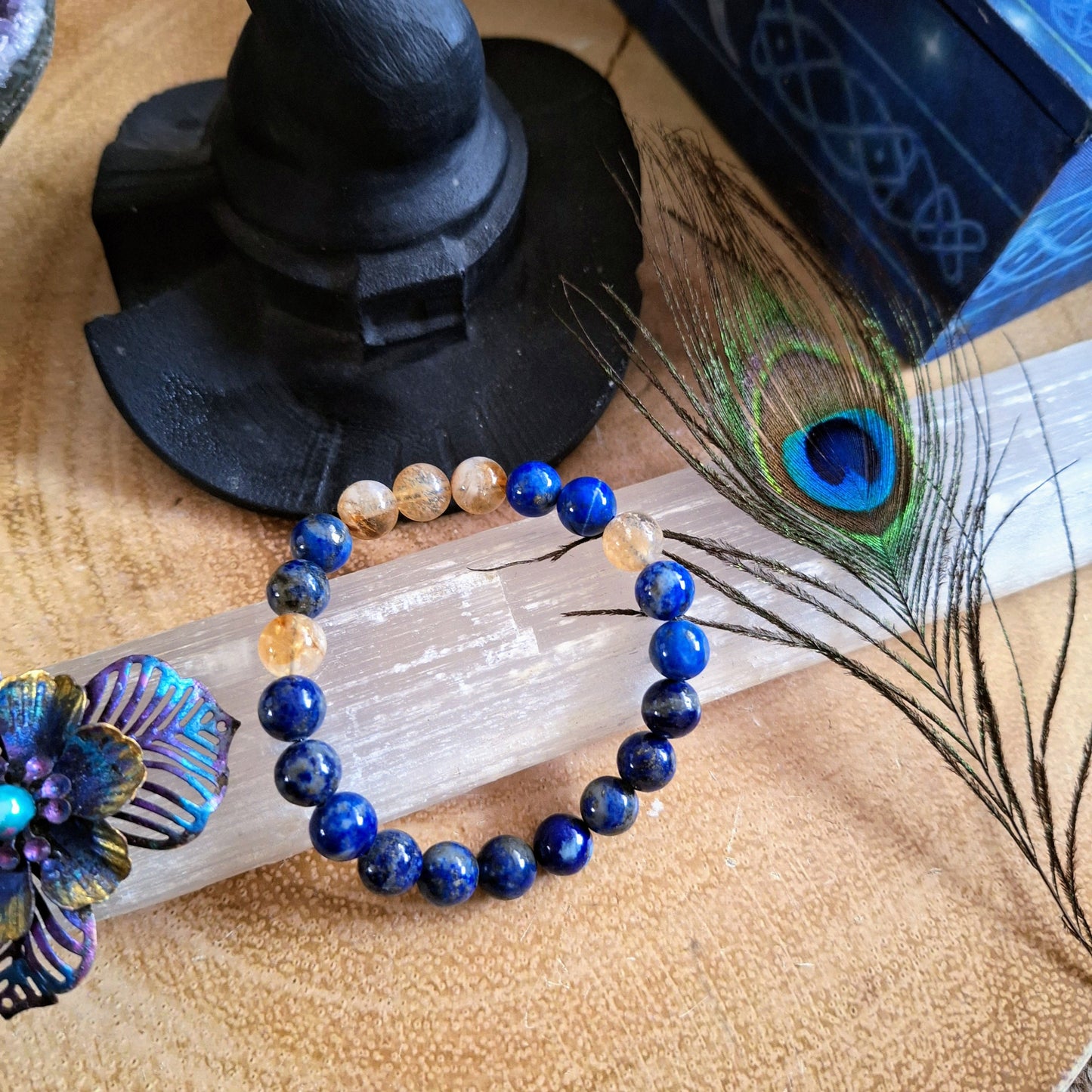 lapis lazuli and citrine bracelet crystal healing gemstone jewellery abundance gift for him or her witchy jewelry for men or women