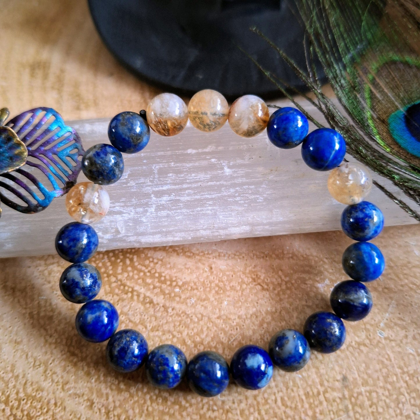 lapis lazuli and citrine bracelet crystal healing gemstone jewellery abundance gift for him or her witchy jewelry for men or women