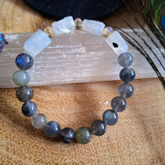 Raw moonstone and labradorite bracelet crystal healing gift for women jewellery for her