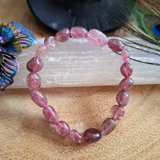 strawberry quartz nugget bracelet gift for her heart chakra jewellery for women