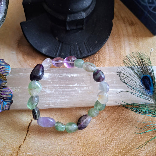 Rainbow fluorite nugget bracelet crystal healing gift for him or her  witchy jewellery for women