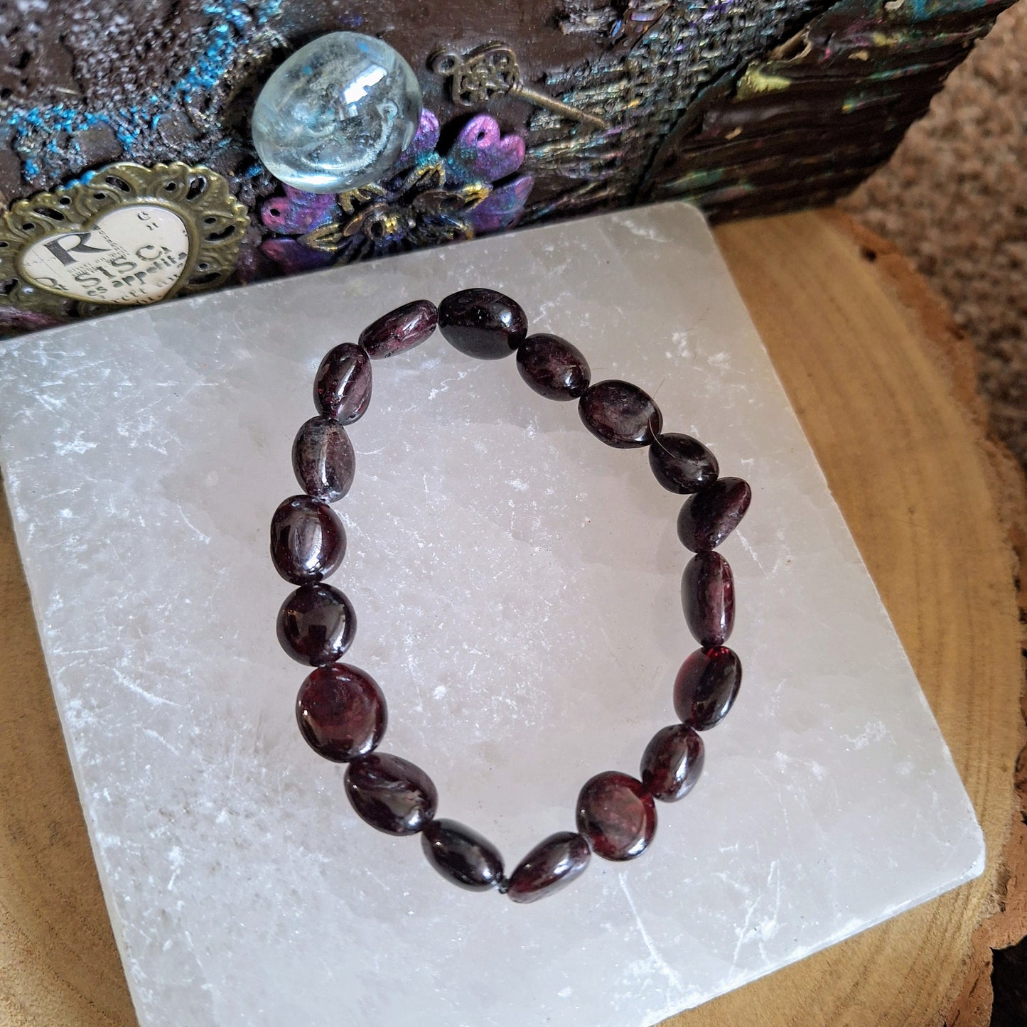 Red garnet nugget bracelet handmade gemstone jewellery gift for him or her