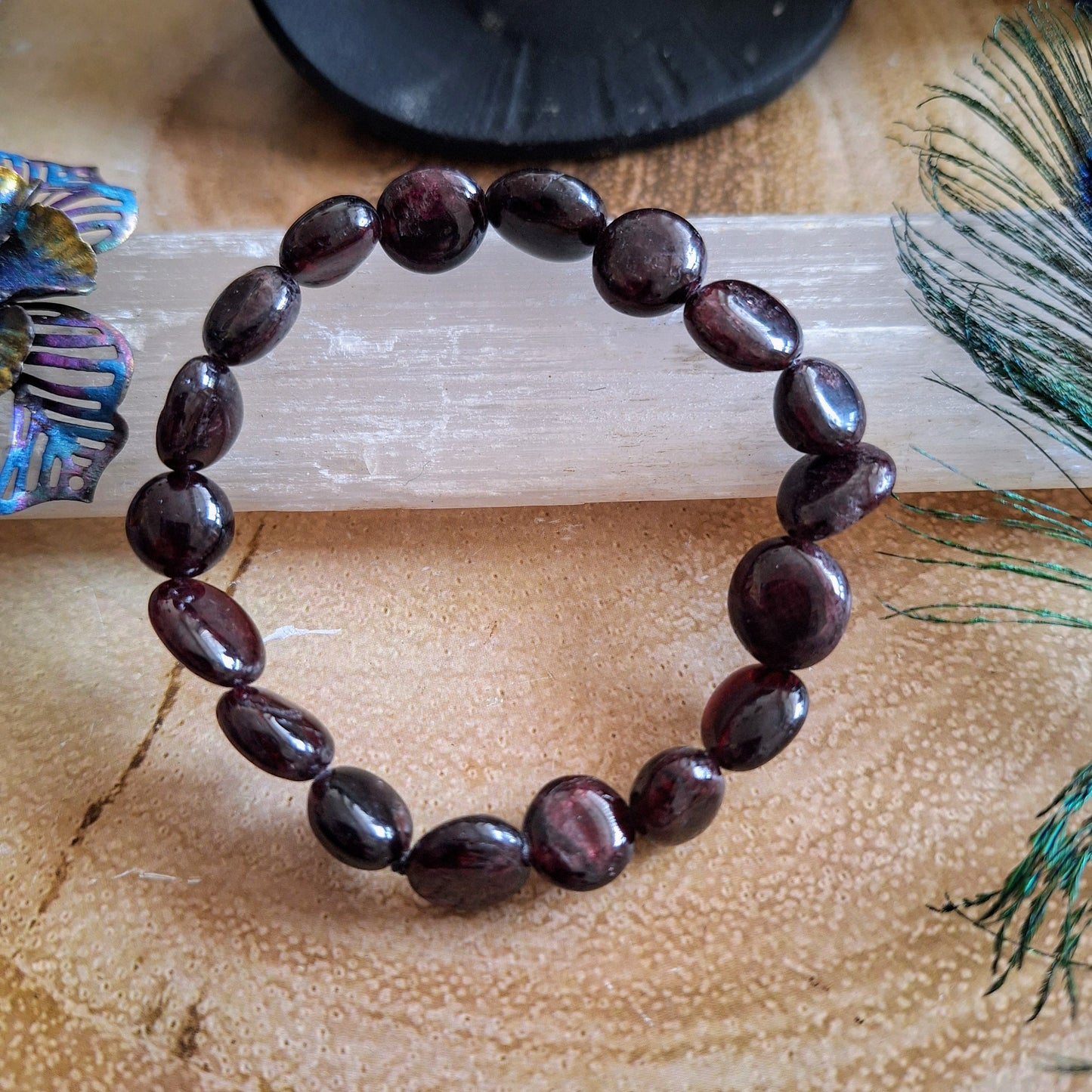 Red garnet nugget bracelet handmade gemstone jewellery gift for him or her