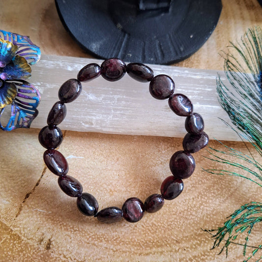 Red garnet nugget bracelet handmade gemstone jewellery gift for him or her