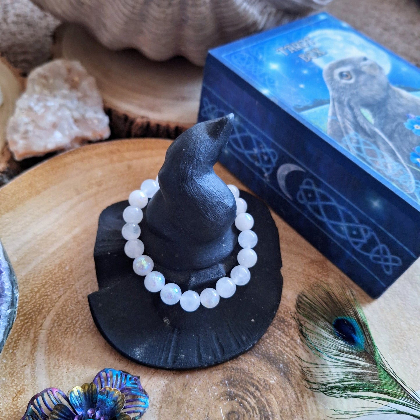 Aura white moonstone bracelet crystal healing gift for her witchy jewellery for women