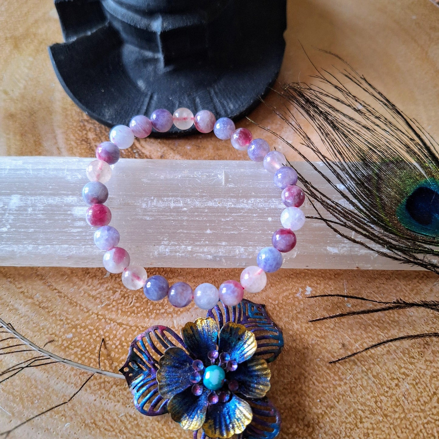 Unicorn stone bracelet crystal healing jewellery gift for him or her lepidolite pink tourmaline witchy jewelry for men or women