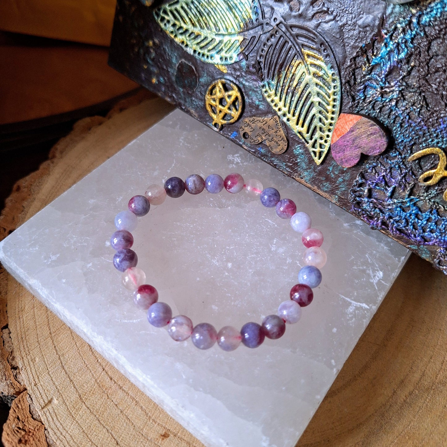 Unicorn stone bracelet crystal healing jewellery gift for him or her lepidolite pink tourmaline witchy jewelry for men or women