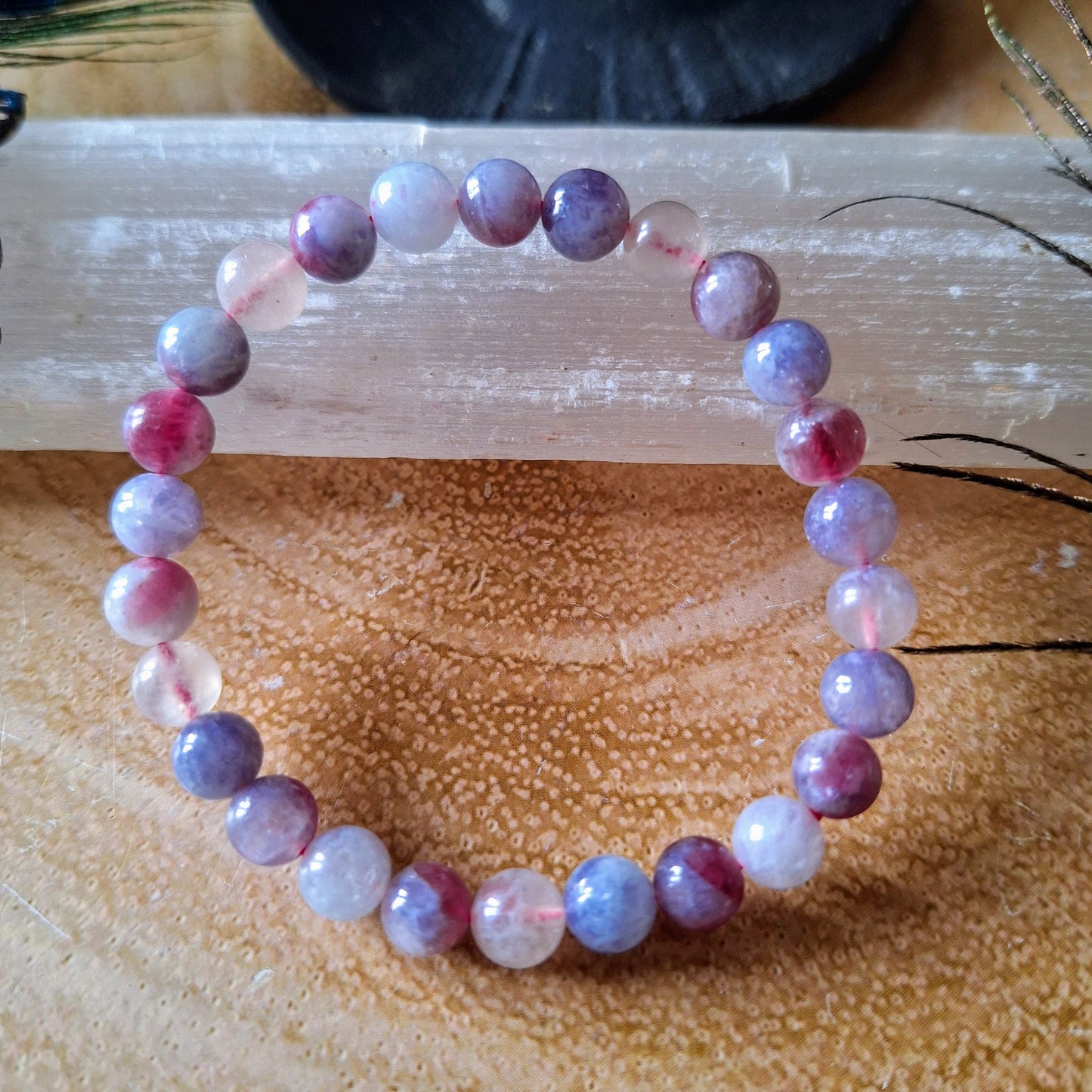 Unicorn stone bracelet crystal healing jewellery gift for him or her lepidolite pink tourmaline witchy jewelry for men or women