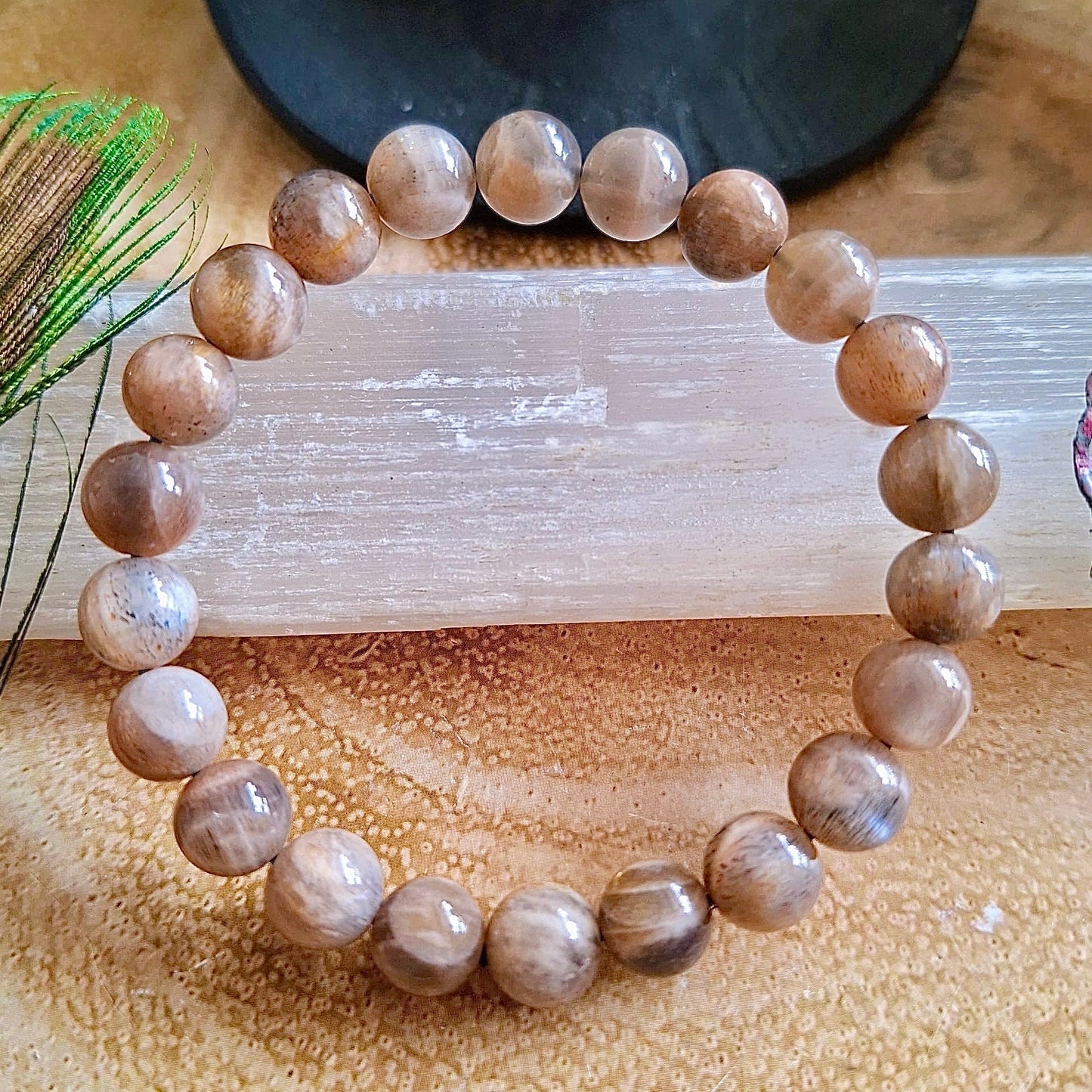 Peach Moonstone bracelet gift for him or her crystal healing witchy jewellery for women or men