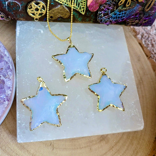 Opalite star pendant necklace crystal healing witchy celestial jewellery manifestation jewelry for women gift for him or her