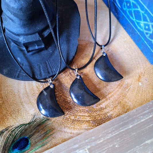 shungite moon pendant necklace crystal healing emf protection witchy jewellery gift for him or her jewelry for men or women