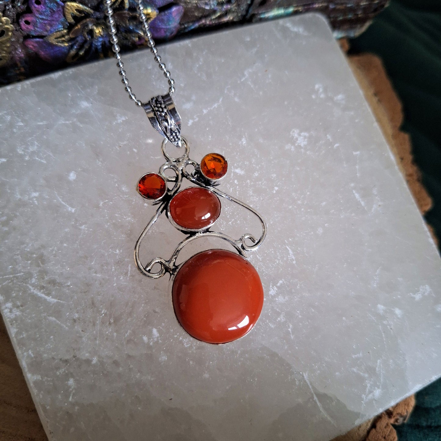 Carnelian and red coral necklace pendant 925 silver gift for him or her witchy jewellery for women or men sacral chakra