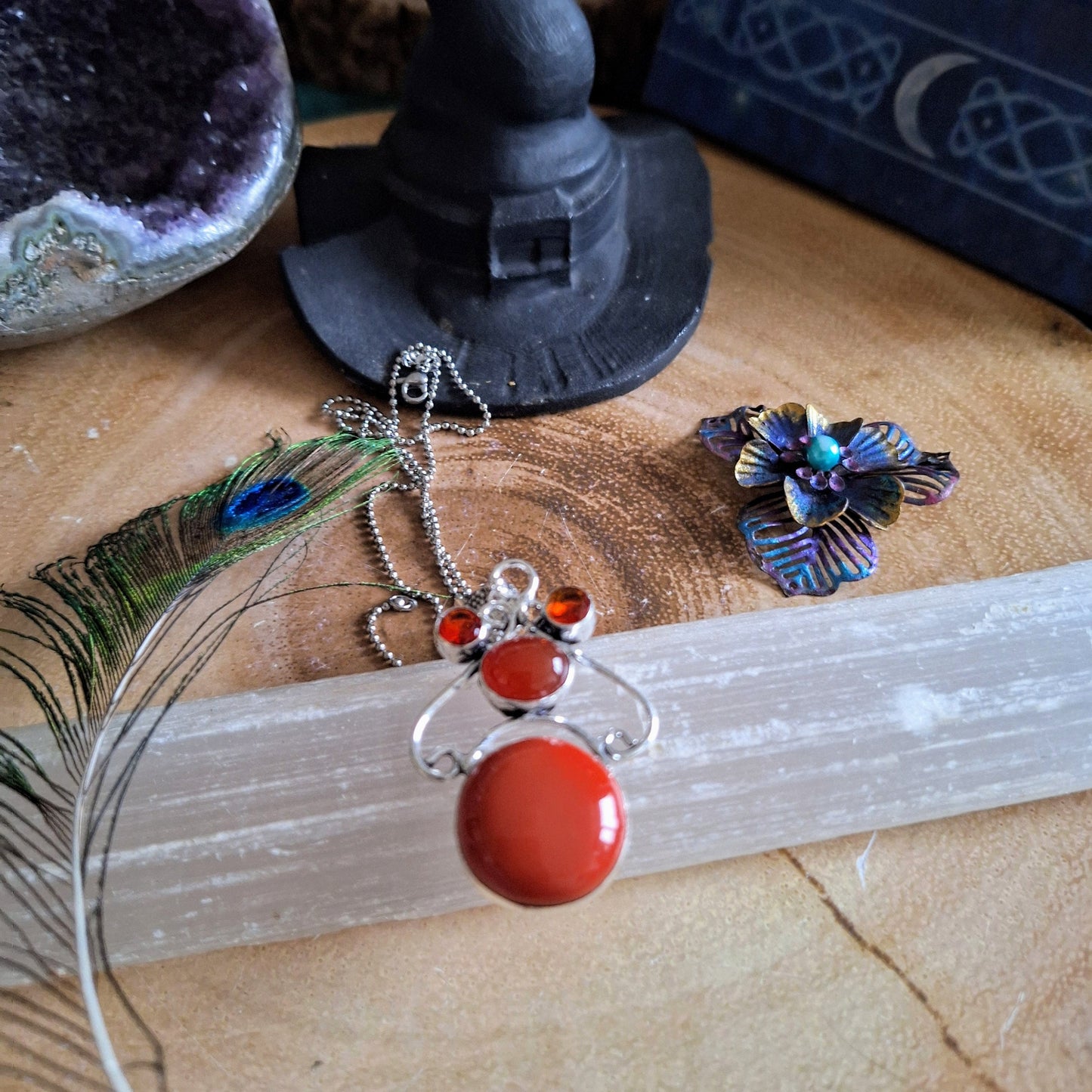 Carnelian and red coral necklace pendant 925 silver gift for him or her witchy jewellery for women or men sacral chakra