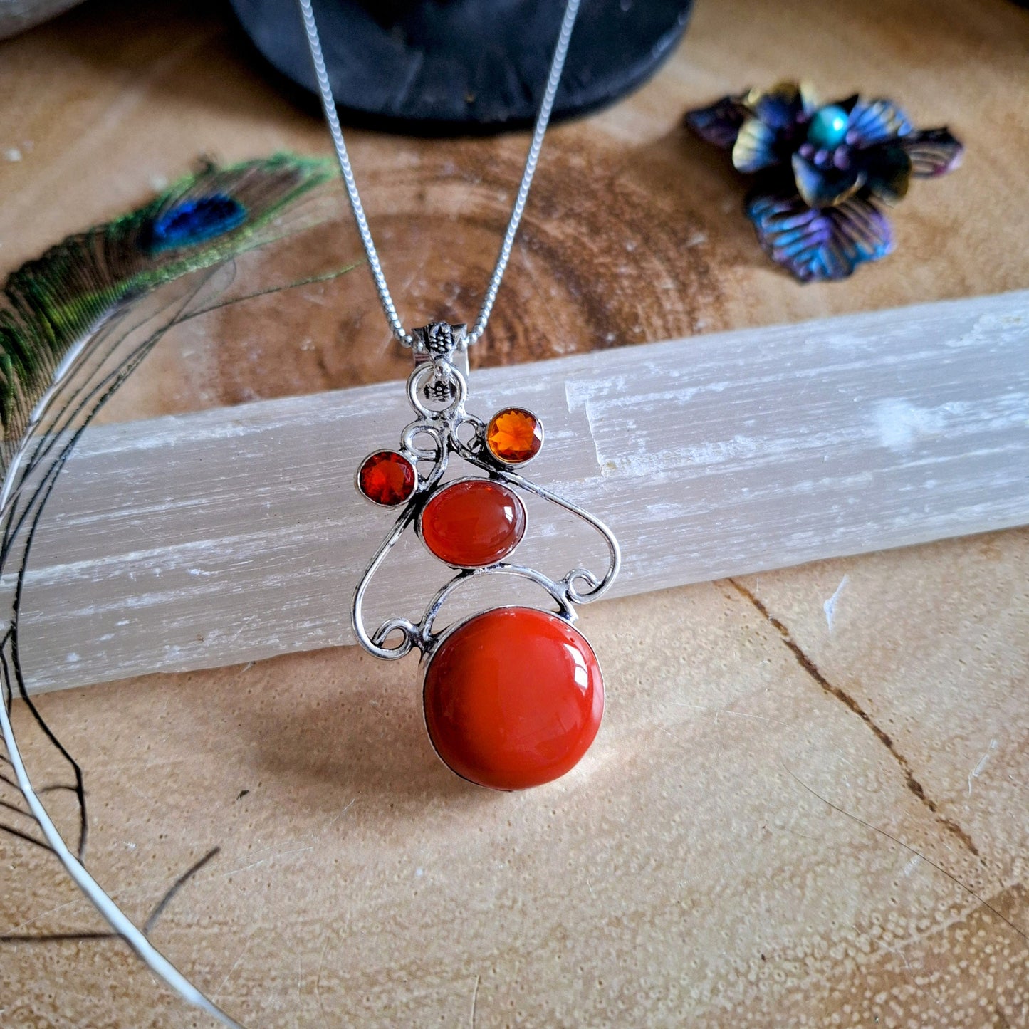 Carnelian and red coral necklace pendant 925 silver gift for him or her witchy jewellery for women or men sacral chakra