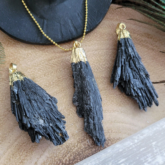 Raw black kyanite pendant necklace witchy jewellery gift for him or her protection jewelry for men or women