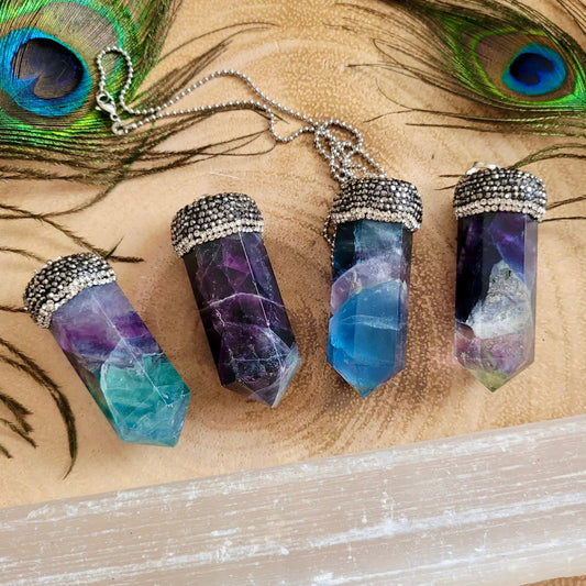 Rainbow fluorite necklace pendant crystal healing natural Stone witchy jewelry gift for him or her gemstone jewellery for men or women