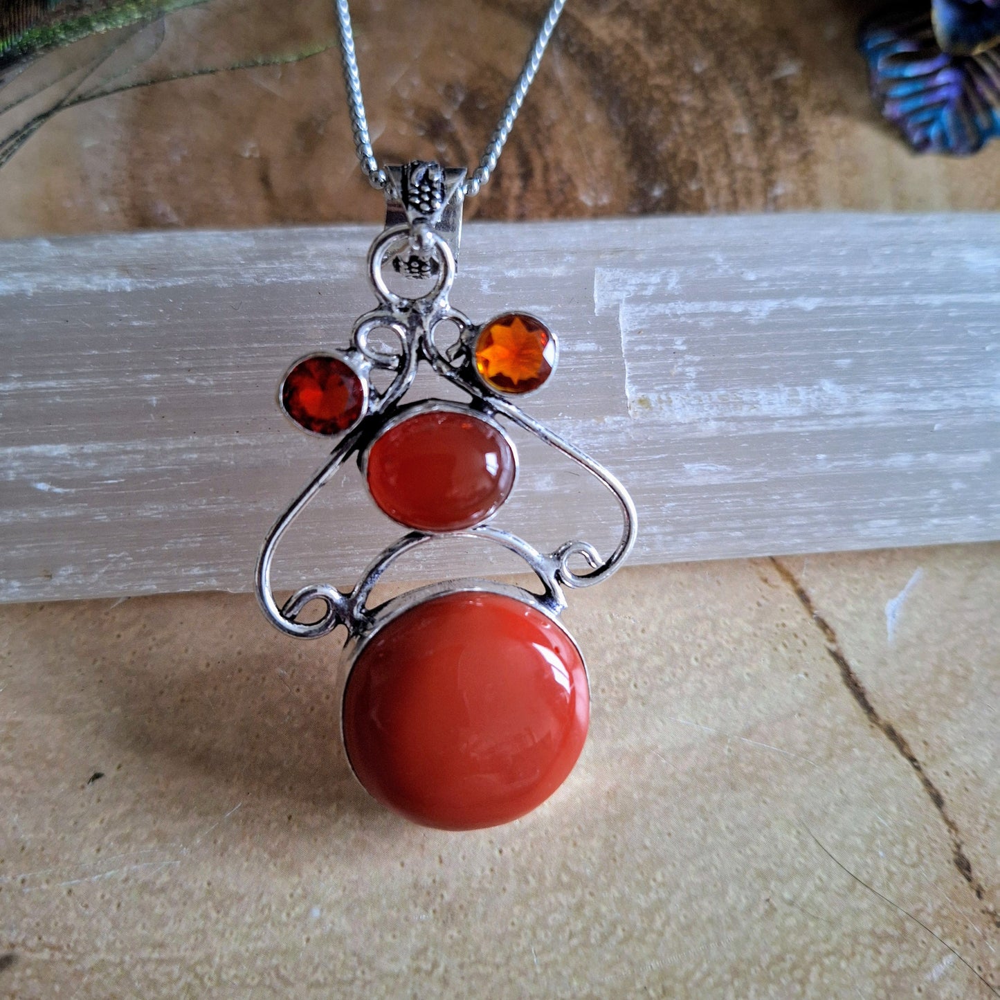 Carnelian and red coral necklace pendant 925 silver gift for him or her witchy jewellery for women or men sacral chakra