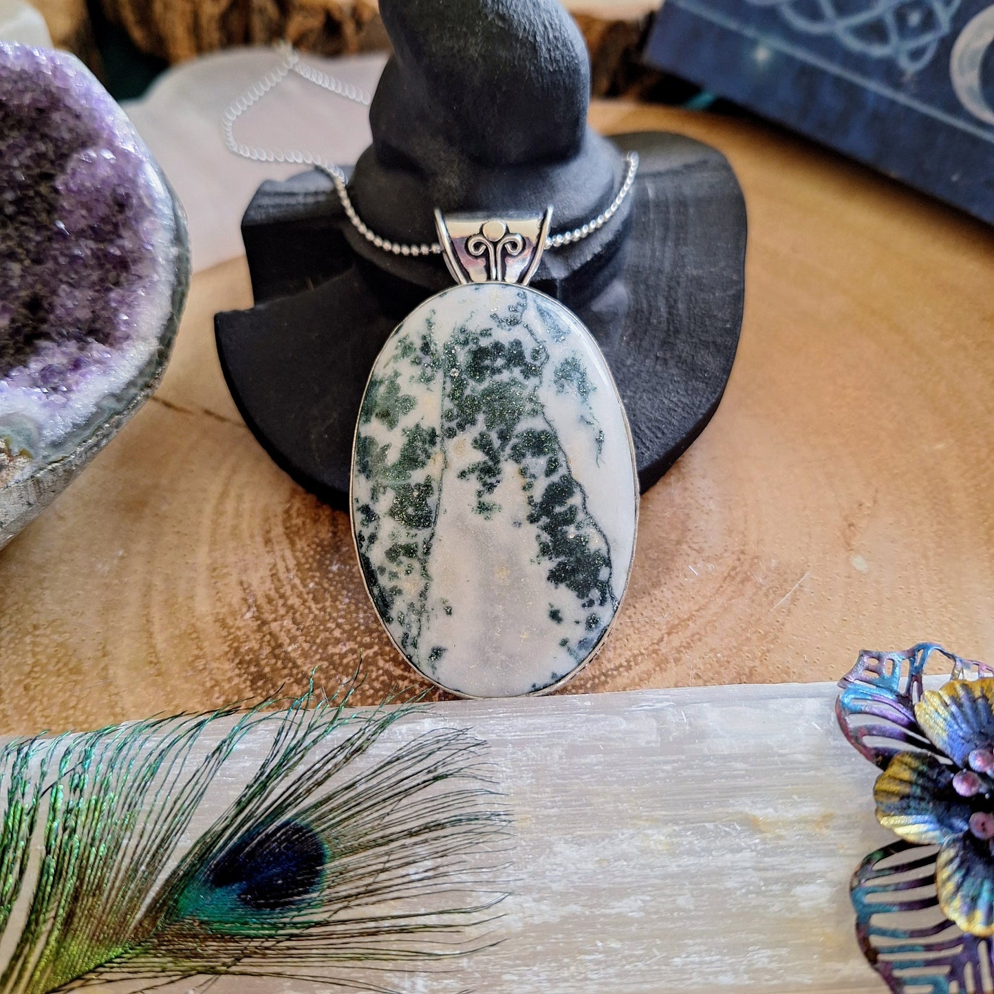 Tree agate pendant necklace witchy jewellery gift for him or her crystal healing jewelry for women 925 silver