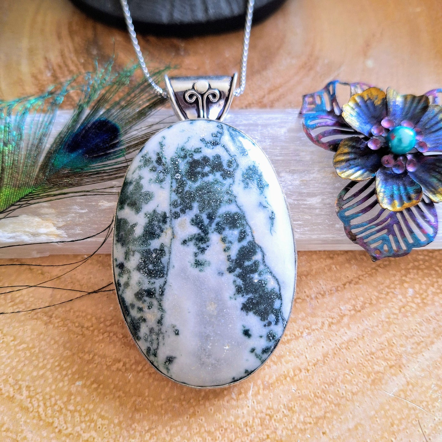 Tree agate pendant necklace witchy jewellery gift for him or her crystal healing jewelry for women 925 silver