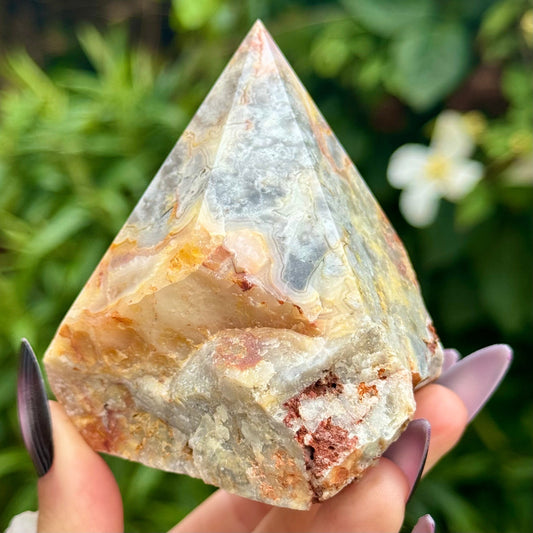 Crazy Lace Agate Tower Half Polished Point Raw Natural Stone Crystal Decoration 332g