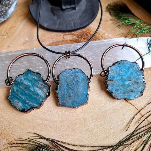 Blue Apatite necklace large antique style pendant crystal healing natural stone gift for her throat chakra witchy jewellery for women