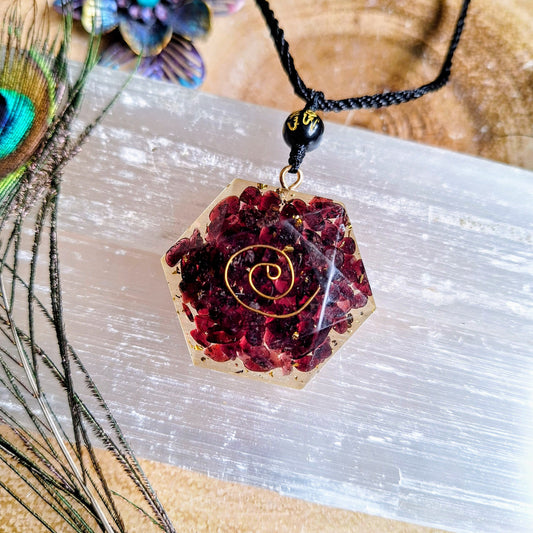 Red garnet pendant necklace crystal healing gift for him or her orgonite jewellery for men or women