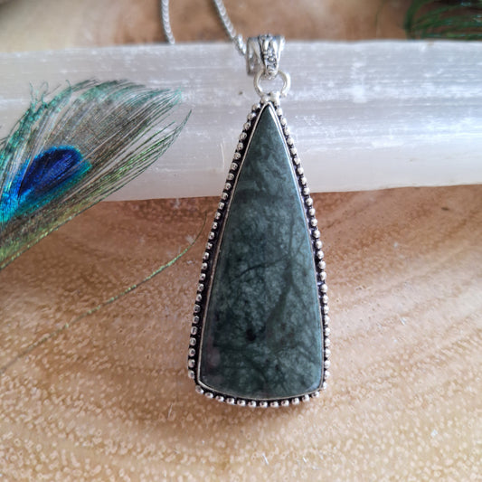 Green jasper pendant necklace 925 silver crystal healing witchy jewellery for him or her calming gemstone jewelry