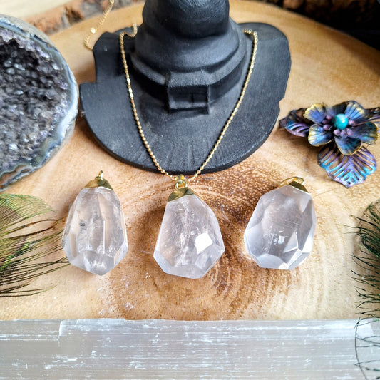 Clear Quartz necklace faceted pendant crystal healing gift for her witchy jewellery for women crown chakra jewelry