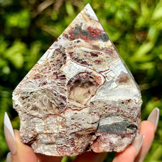 Mexican Crazy Lace Agate Tower Half Polished Point Crystal Natural Raw Stone Home Decoration 420g