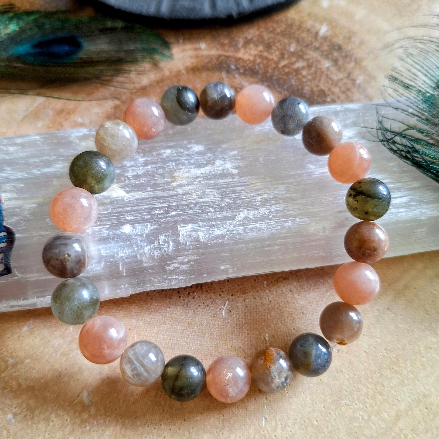 Labradorite Sunstone and Moonstone Bracelet crystal healing Gift for him or her witchy jewellery for women