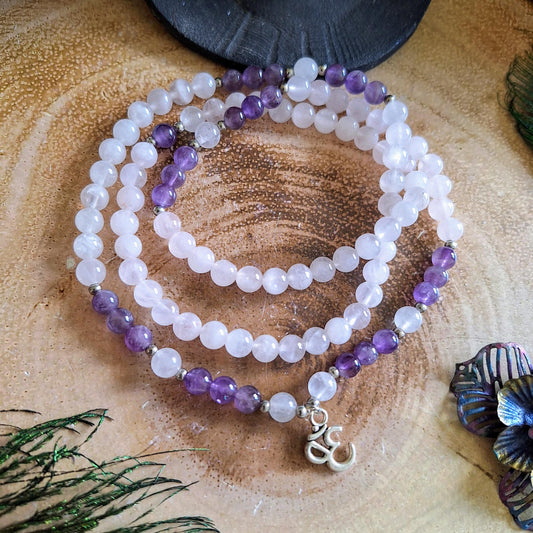 Amethyst and rose quartz bracelet or necklace gift for her jewellery for women heart chakra