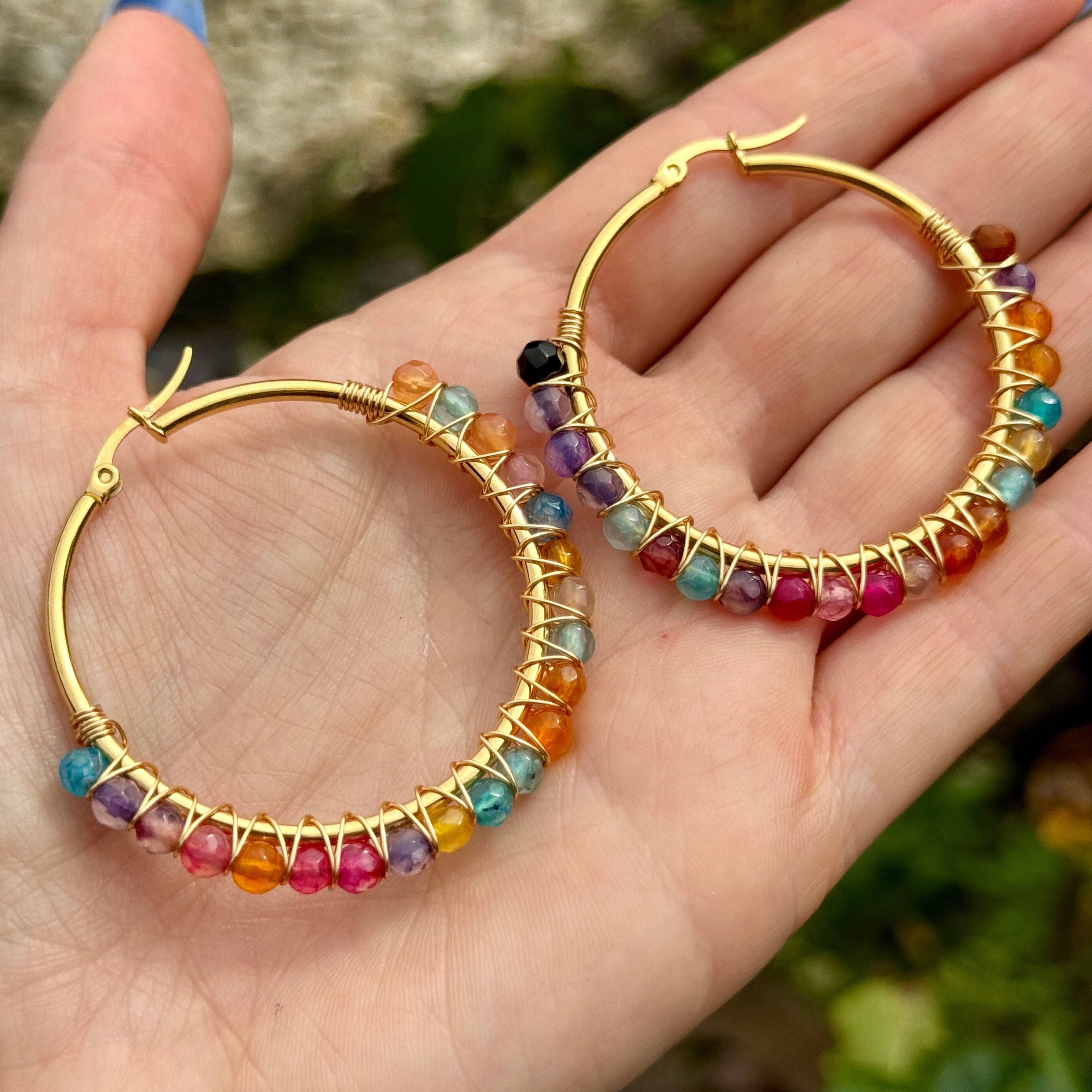 Boho hoop earrings - quartz earrings - rainbow crystal earrings - bohemian hoops - chandelier earrings - brass hoop earrings outlets - gift for wife