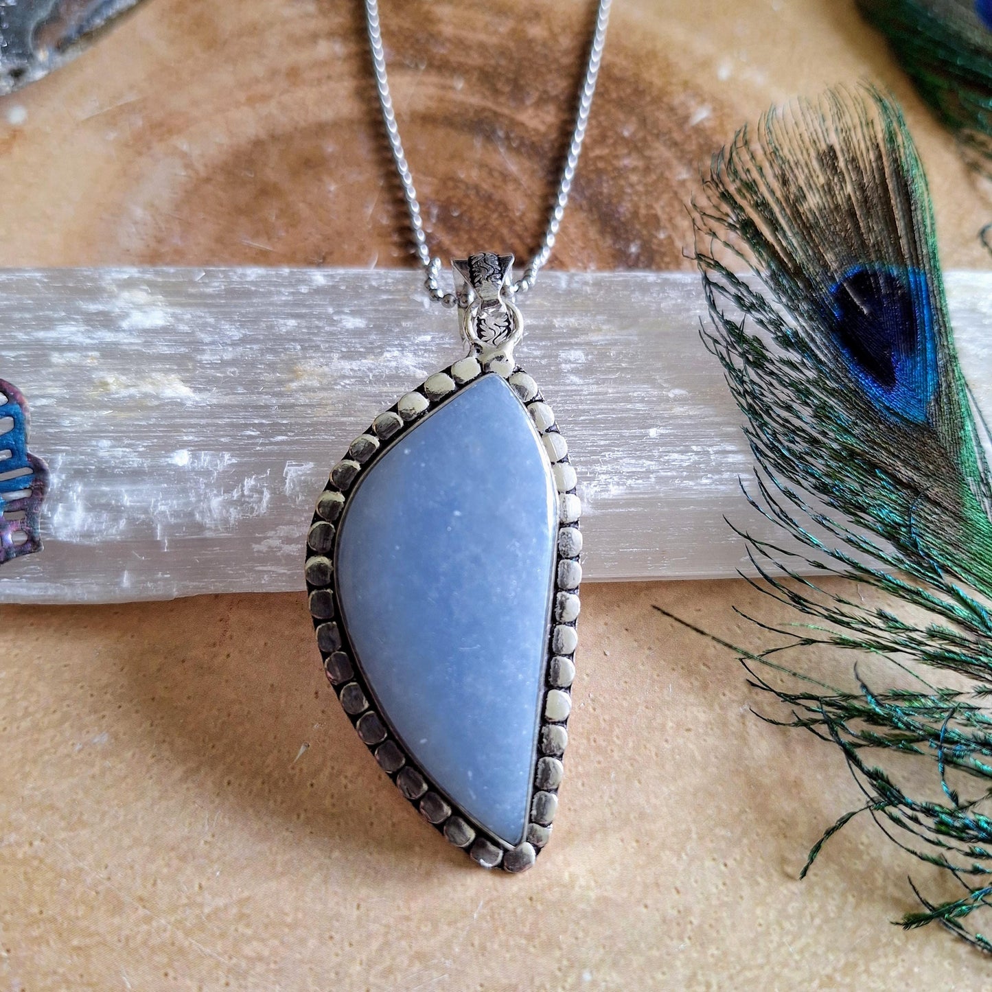 Angelite pendant in 925 silver natural stone crystal healing gemstone necklace jewellery witchy jewelry gift for her