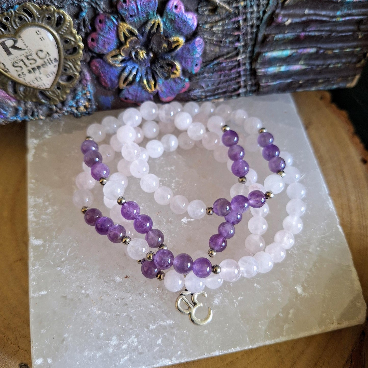 Amethyst and rose quartz bracelet or necklace gift for her jewellery for women heart chakra