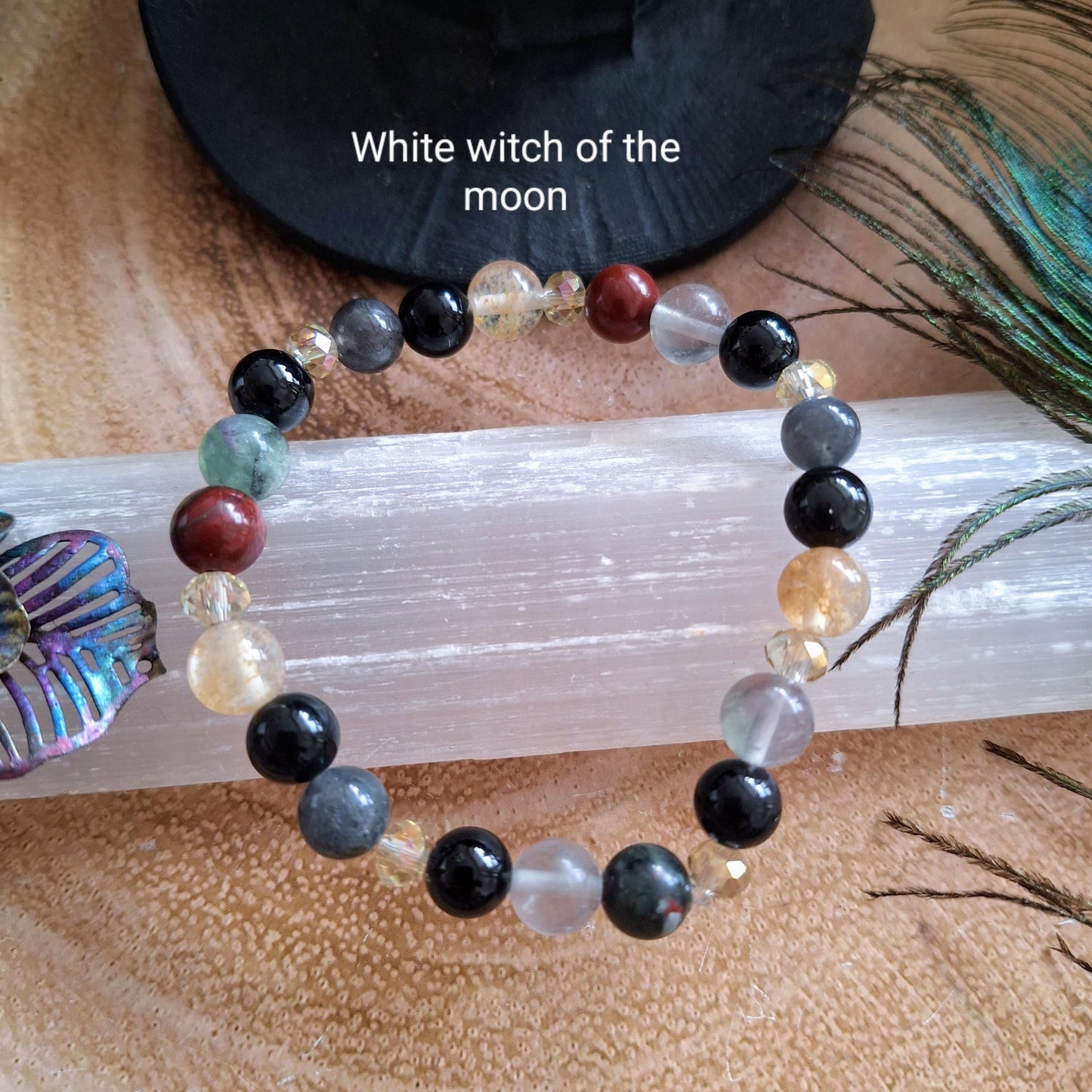 Aura Protection Bracelet crystal healing  Labradorite, Fluorite, Citrine, Black Obsidian and black tourmaline natural stone