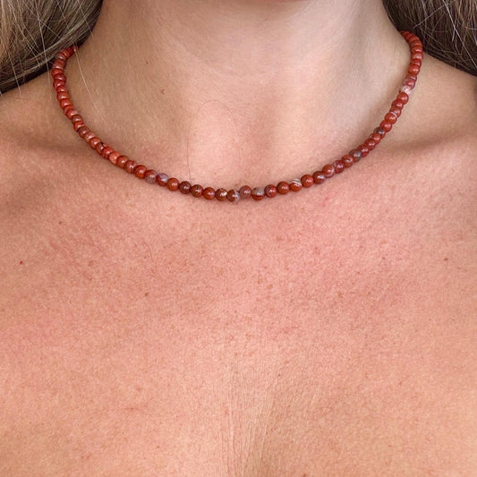 Red Jasper Choker Necklace Minimalist Crystal Healing Natural Stone Jewellery