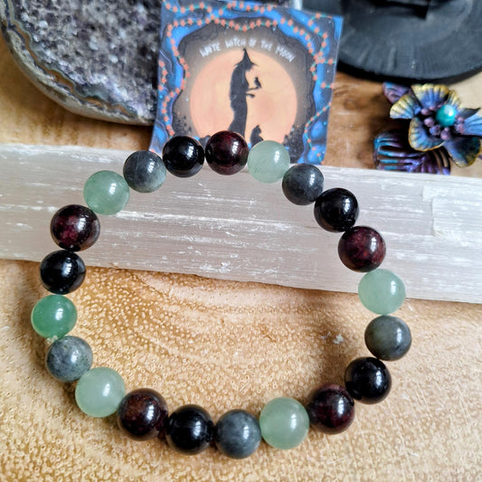 Energy vampires protection crystal healing bracelet black tourmaline garnet labradorite gift for him or her