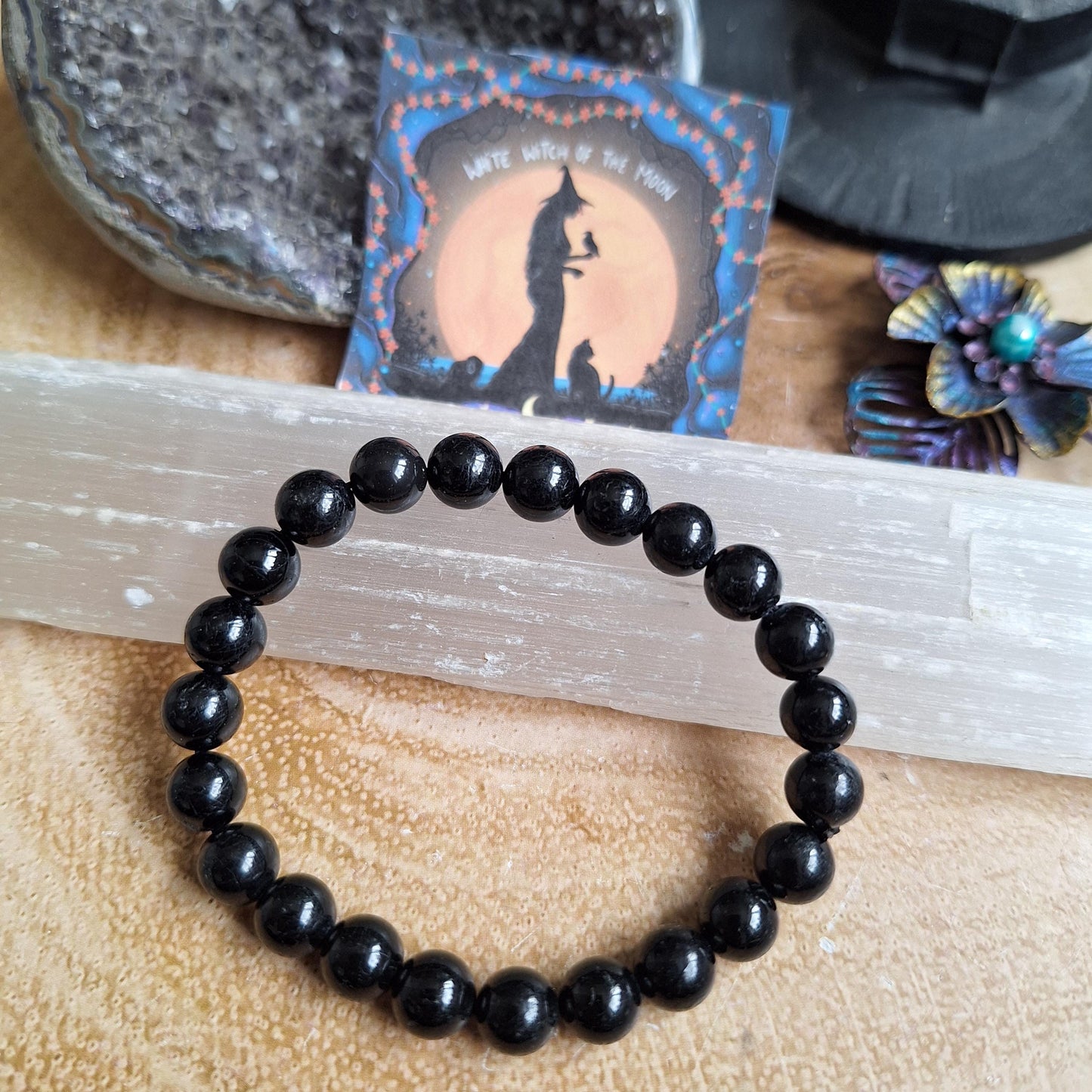 Black Tourmaline Bracelet crystal healing natural stone protection Grounding gift for him or her