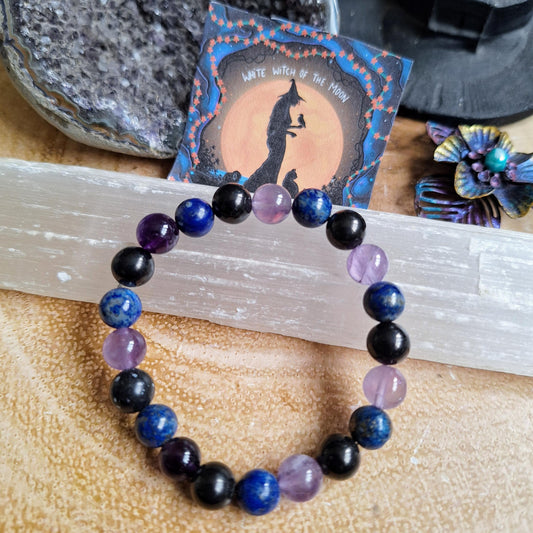 Jet lapis lazuli and amethyst bracelet gift for him or her crystal healing jewellery for men or women