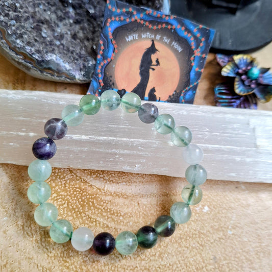 Rainbow fluorite bracelet crystal healing gift for him or her witchy jewellery for men or women