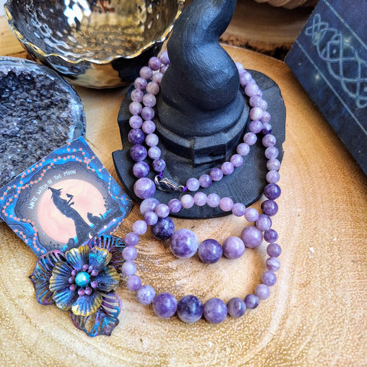 Dream amethyst beaded necklace and bracelet set