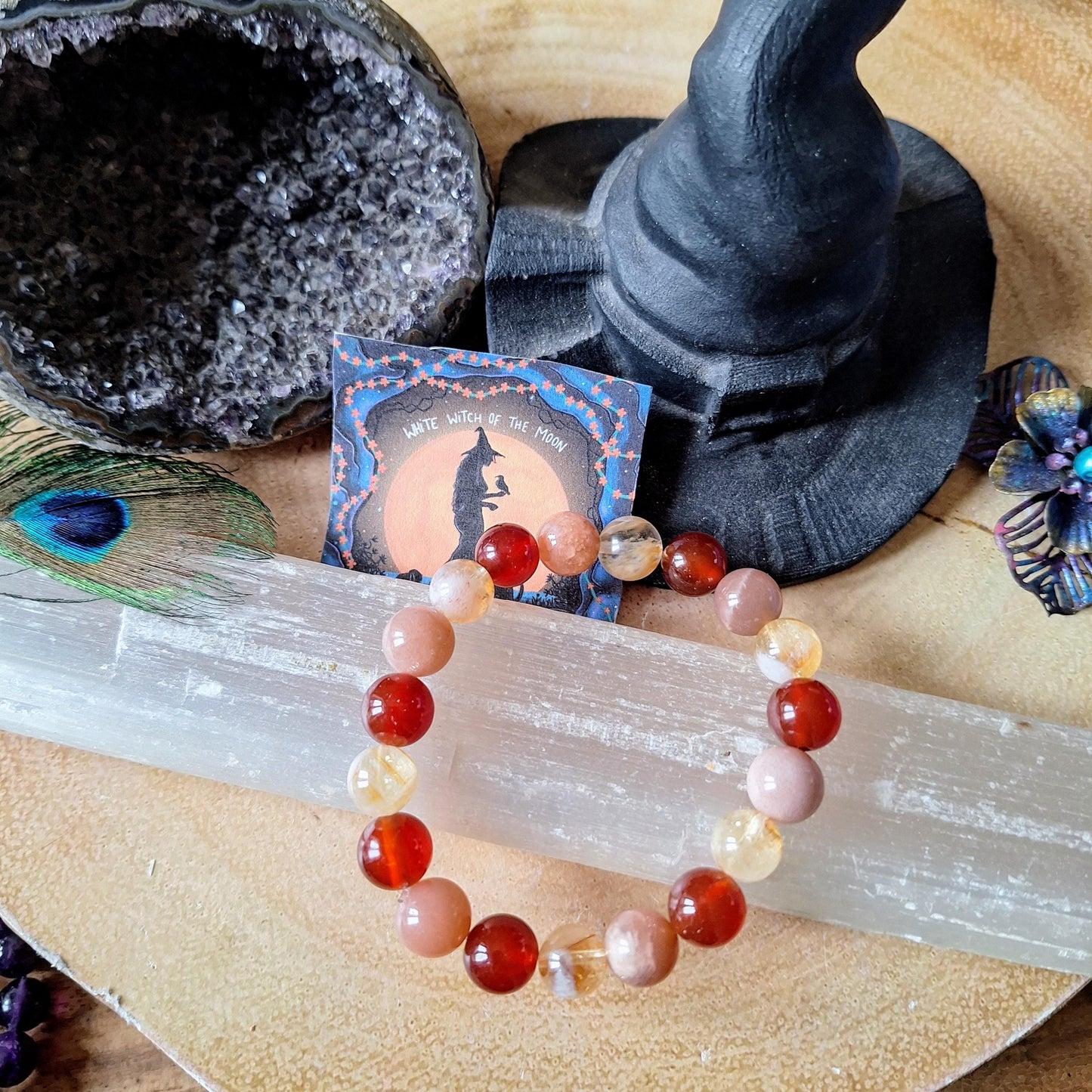 Positive motivation bracelet Crystal healing gift for him or her sacral chakra bead jewellery for men or women