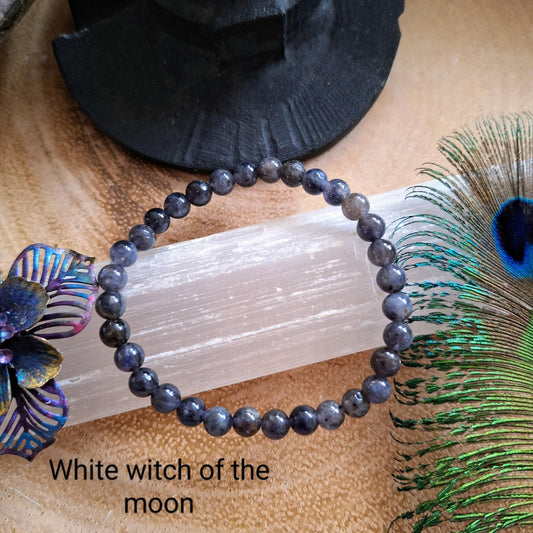 iolite bracelet crystal healing natural stone stacking stretchy jewellery gift for him or her