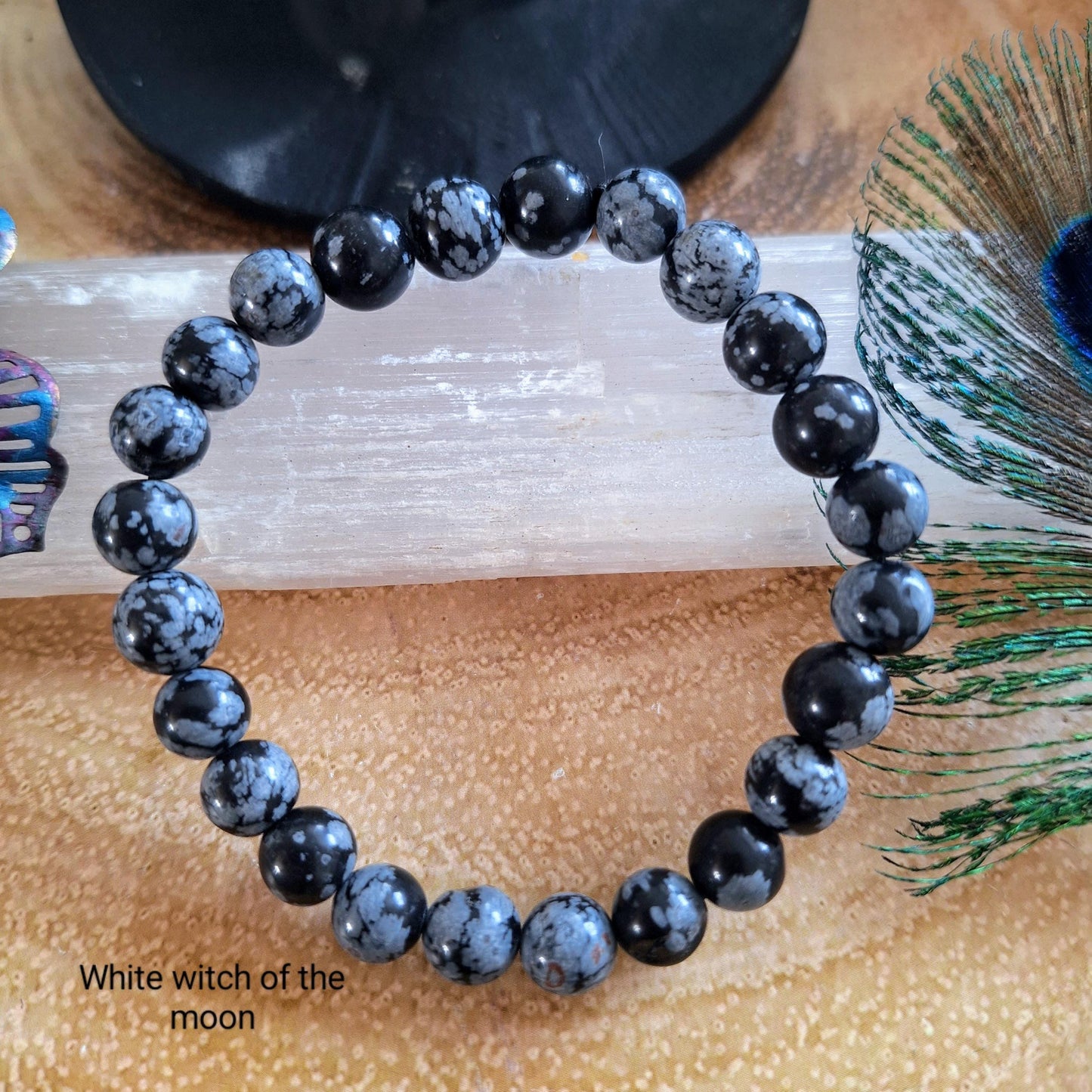 Snowflake obsidian bracelet crystal healing jewellery gift for him or her