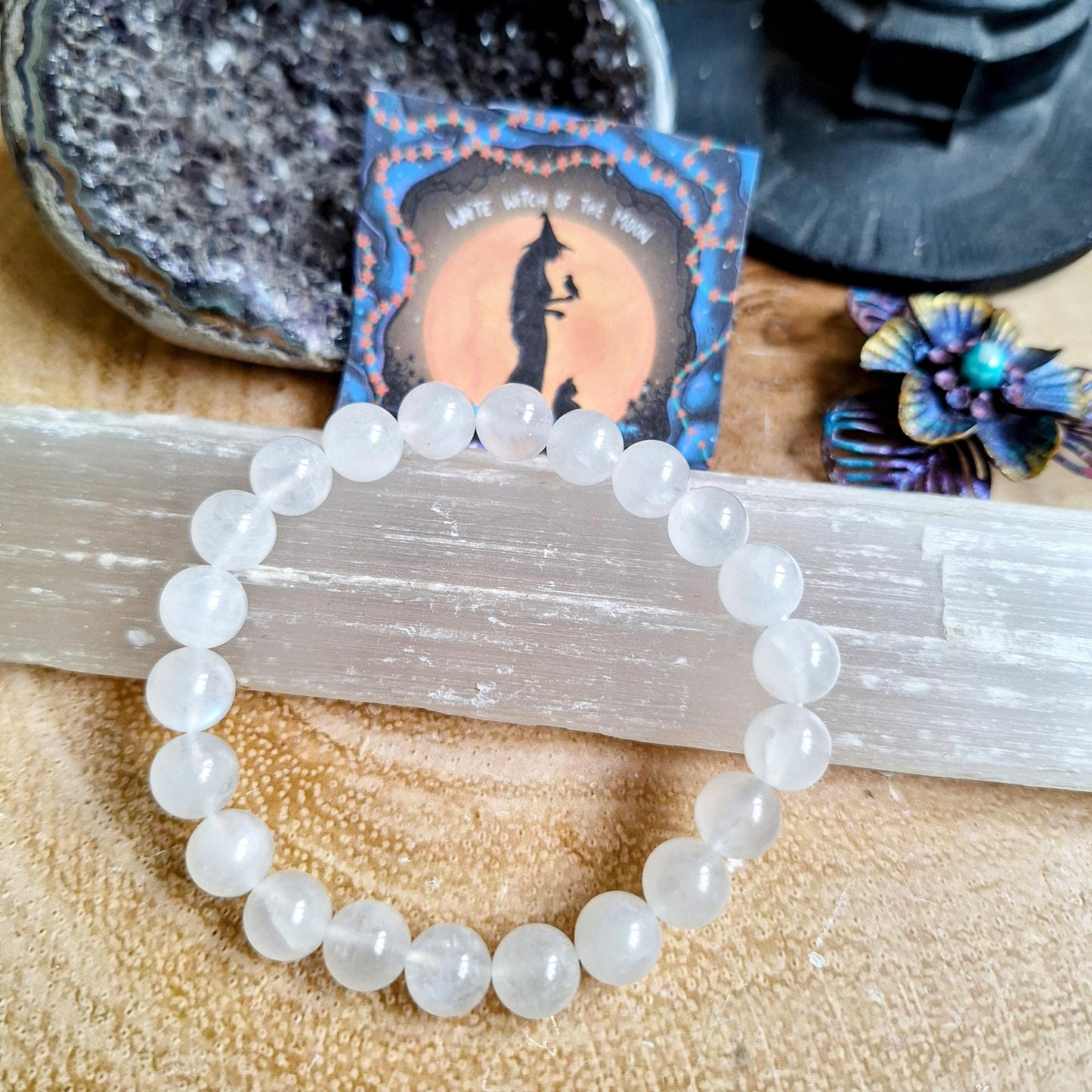 White moonstone bracelet crystal healing gift for her witchy jewellery for women